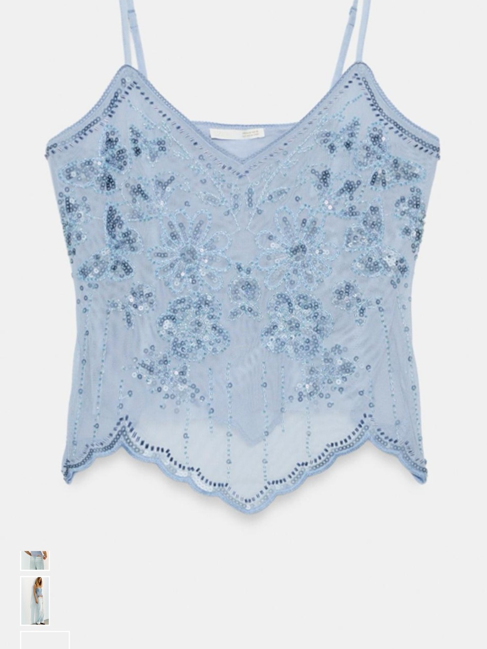 Zara Light Blue Sequin Lace Camisole